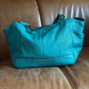 Coach park Carrie leather tote Teal Slouchy Shoulder Bag